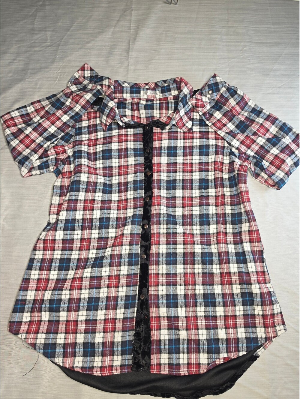 Amanda Blu Plaid Button Front Tunic Dress Top Red Blue Black White Size M